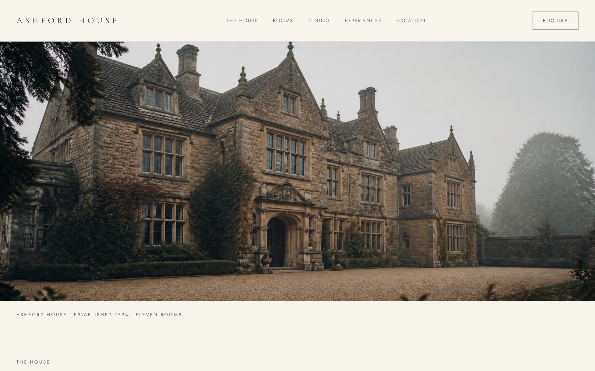 The House page — the Cotswolds manor in daylight with quiet navigation