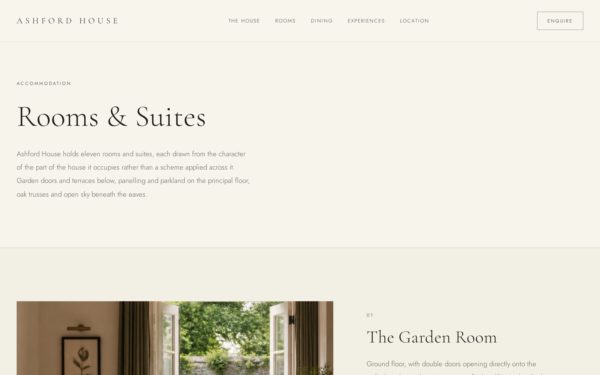 Rooms and Suites index — editorial list of individually named rooms
